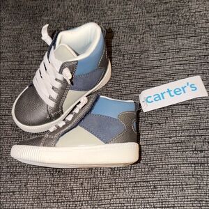 Brand New - Size 6T - Carter's Gray and Blue Kids High Top Slip-on Sneakers